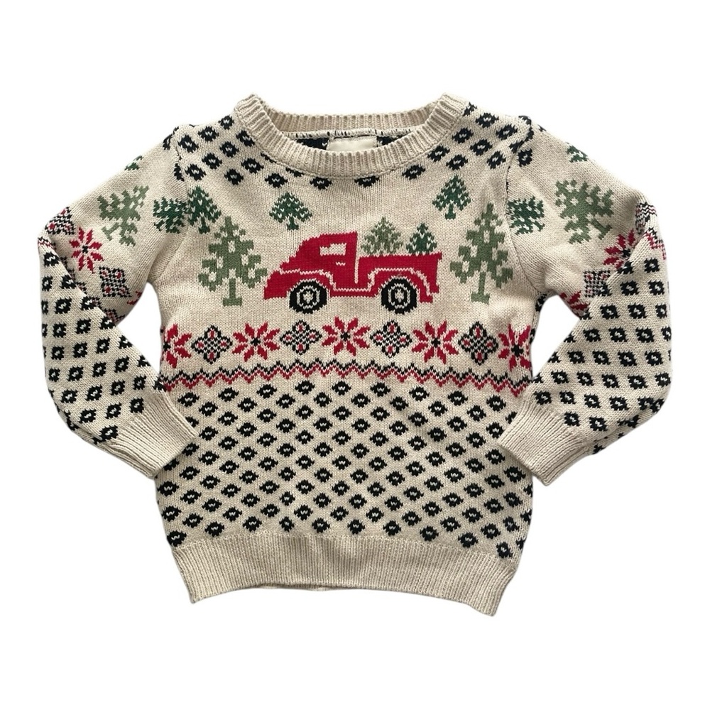 Stitch & Stone Boys Christmas Truck Knitted Sweater Size 4T Holiday Winter Cozy